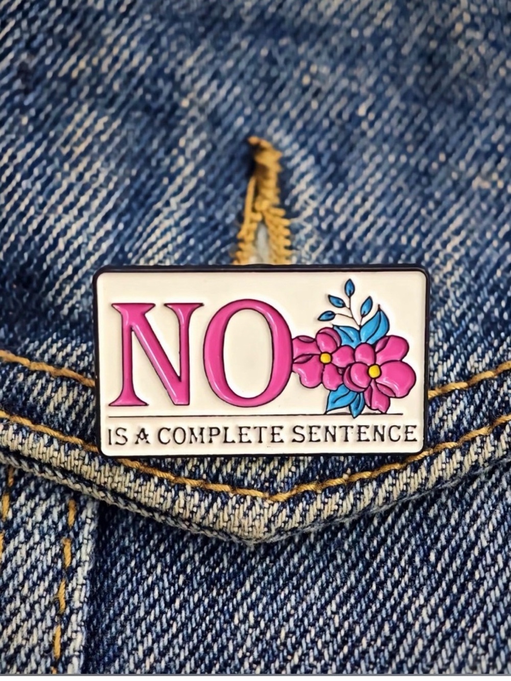 Pink "NO" Floral Enamel Pin - Women Jewelry